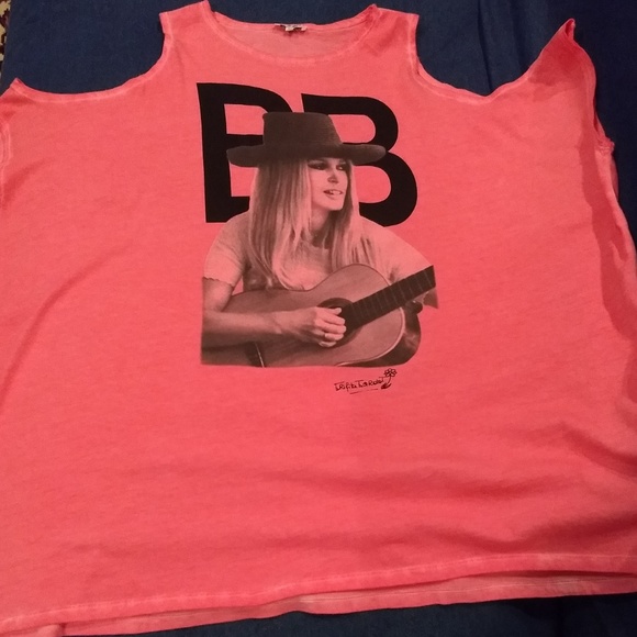 Vintage Brigitte Bardot Pink Photo Tunic Tee Cotton Tank Top Iconic Print - Picture 5 of 8